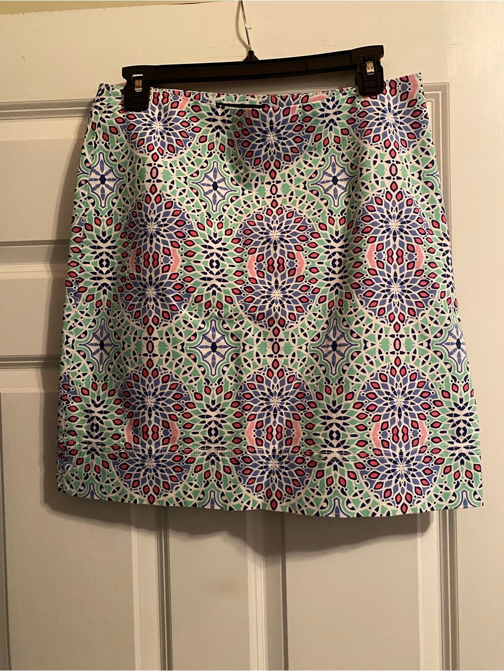 Talbots Mint Geo-Print Mini Skirt with Blue and Pink Accents